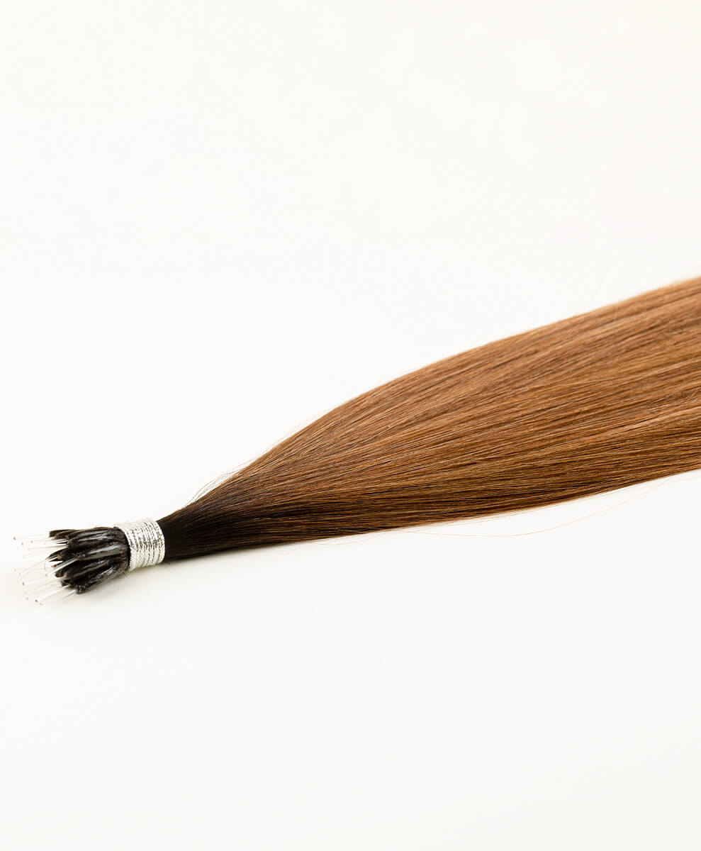 Rooted Light Brown, 16" Nano Tip Hair Extensions, #R35