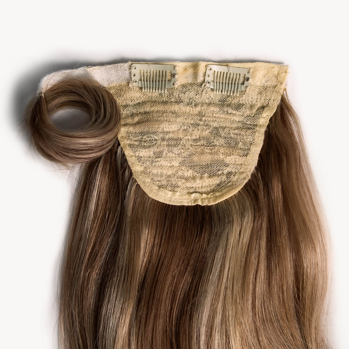 Bronde highlighted 16 inch clip-in ponytail extensions human hair P10-18-6