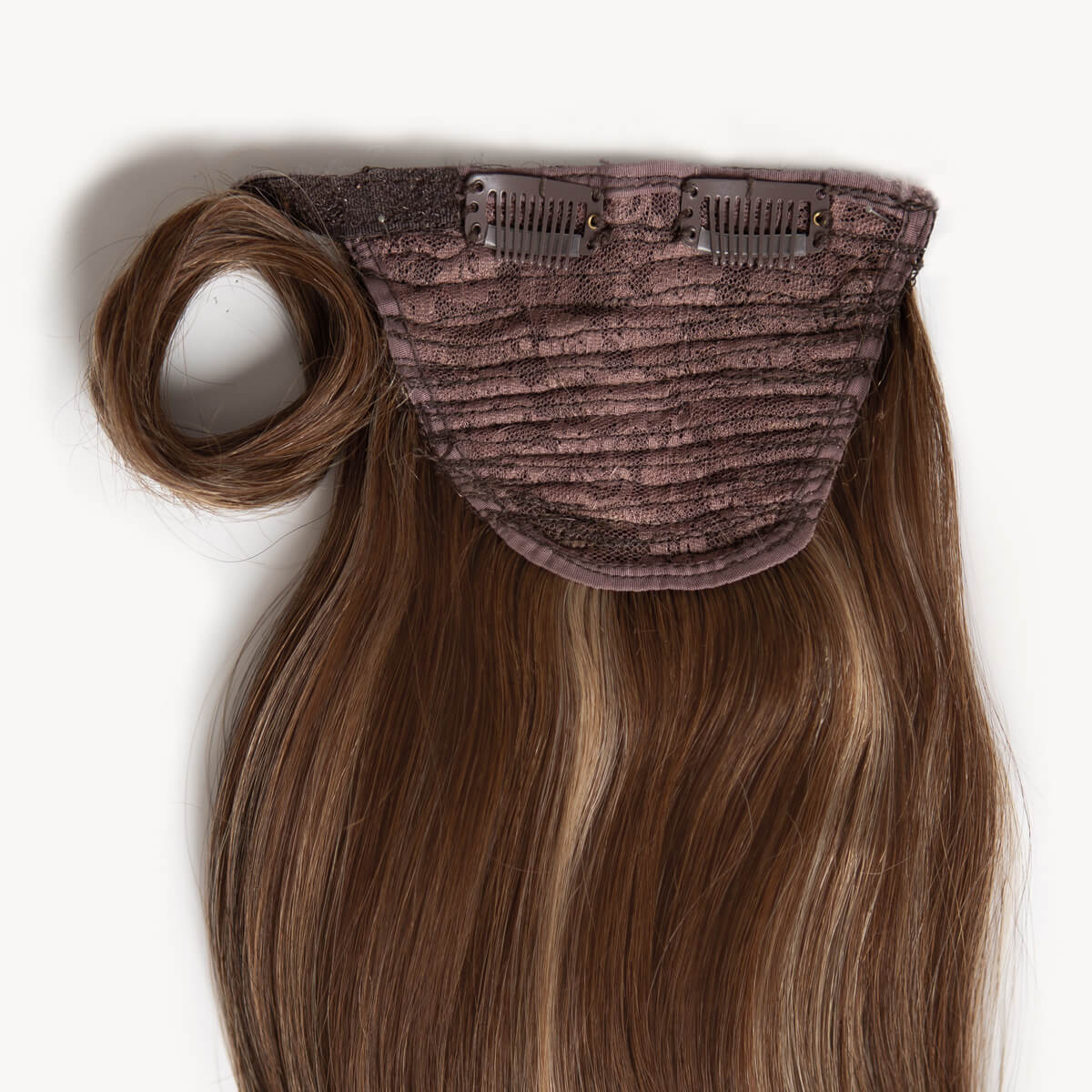 Brown blonde highlighted 16 inch clip-in ponytail extensions human hair PP4-18