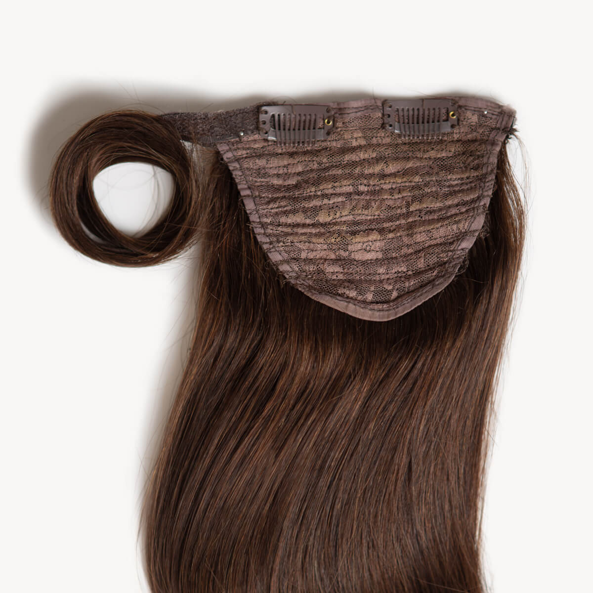 Chocolate brown 16 inch clip-in ponytail extensions human hair 4