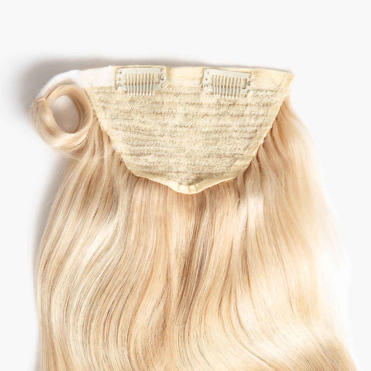 Light blonde highlighted 16 inch clip-in ponytail extensions human hair F60-24