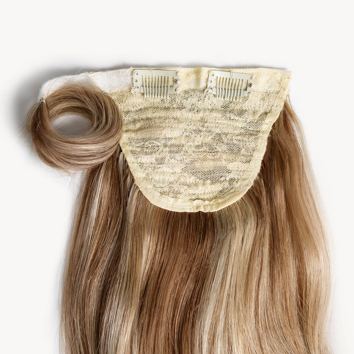 Medium blonde highlighted 16 inch clip-in ponytail extensions human hair P6-16-613