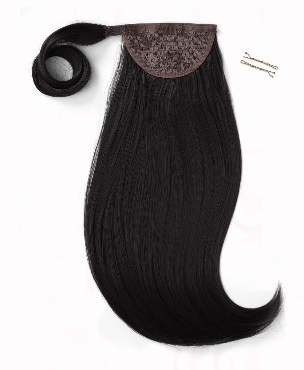 Black, 16" Bounce Wraparound Ponytail