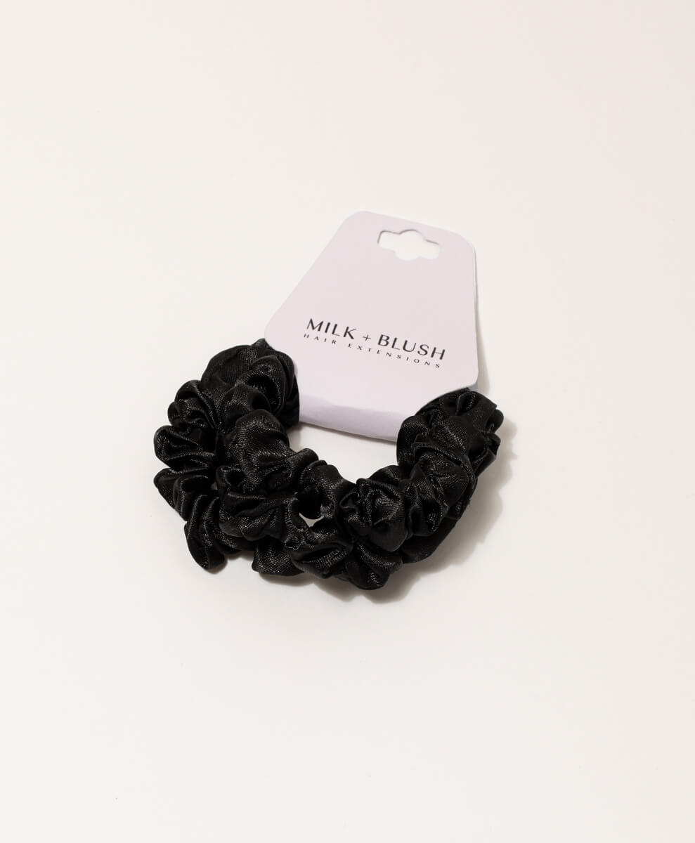 Mini Satin Scrunchies, Black Truffle