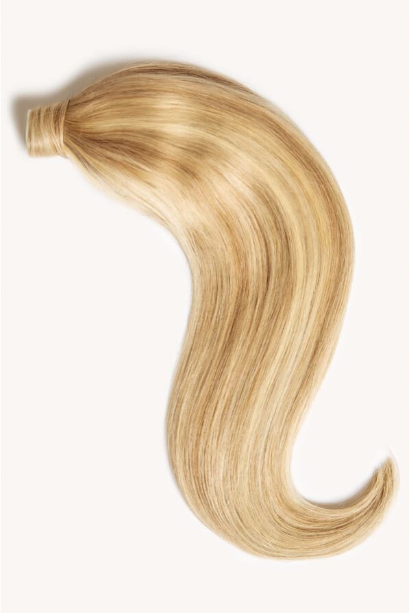Beach blonde highlighted 16 inch clip-in ponytail extensions human hair P613-18