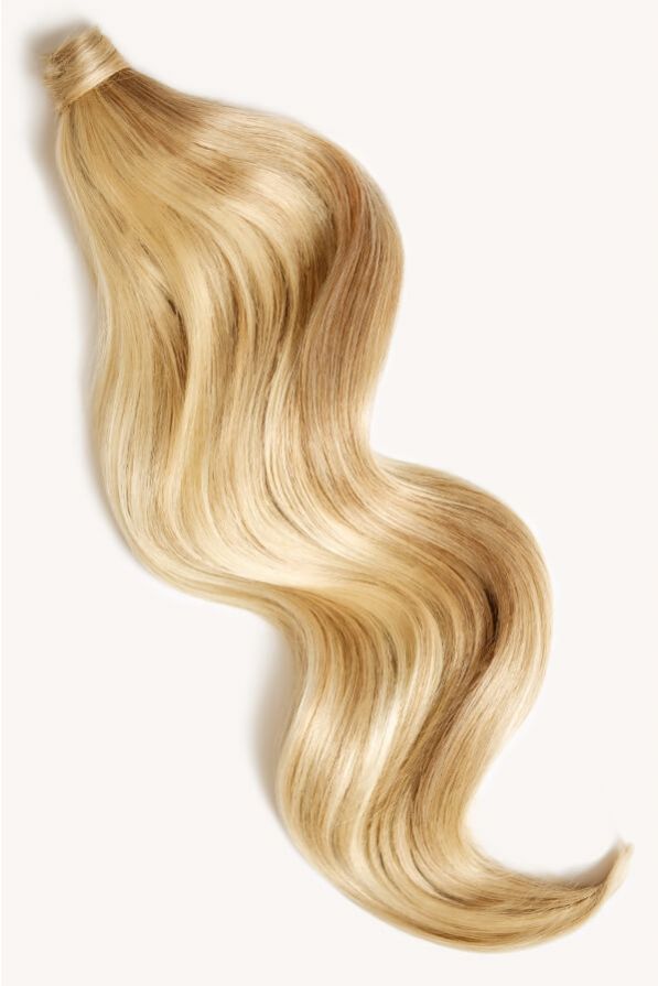 Beach blonde highlighted 24 inch clip-in ponytail extensions human hair P613-18