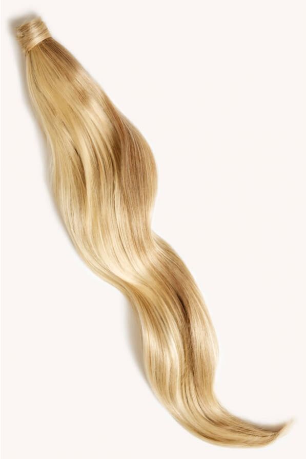 Beach blonde highlighted 32 inch clip-in ponytail extensions human hair P613-18