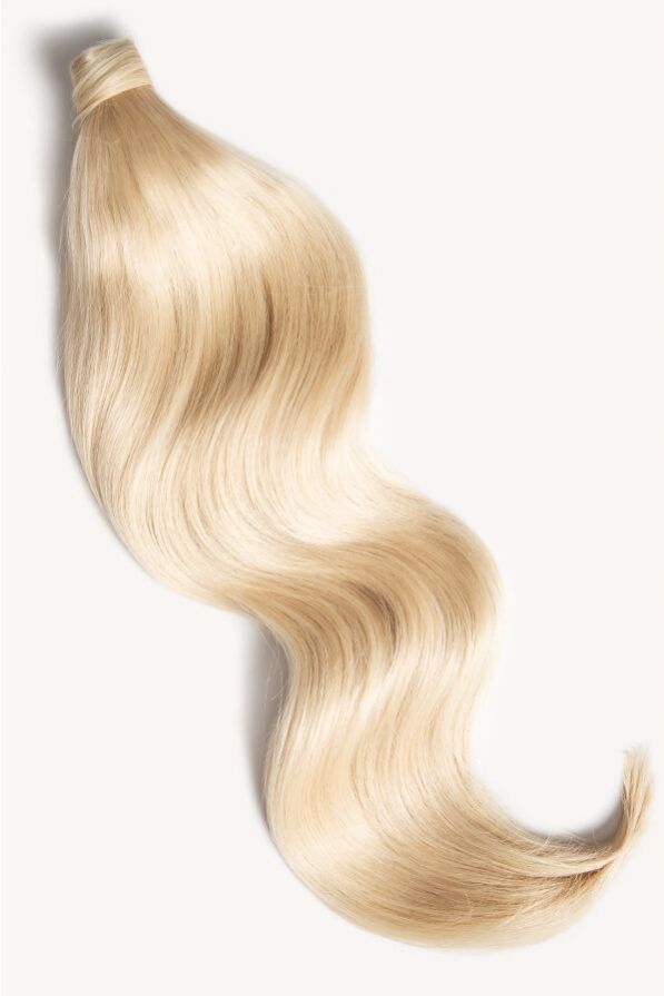 Bleached blonde 24 inch clip-in ponytail extensions human hair 60