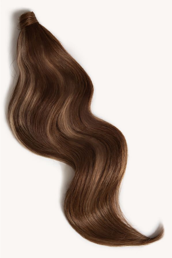 Brown blonde highlighted 24 inch clip-in ponytail extensions human hair PP4-18