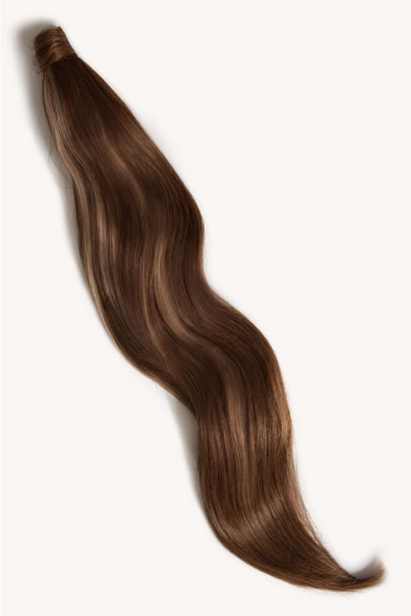 Brown blonde highlighted 32 inch clip-in ponytail extensions human hair PP4-18