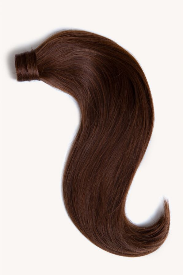 Chocolate brown 16 inch clip-in ponytail extensions human hair 4
