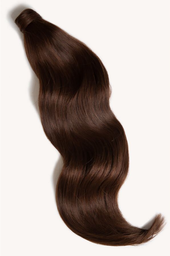 Chocolate brown 24 inch clip-in ponytail extensions human hair 4