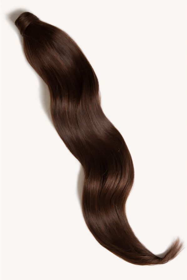 Chocolate brown 32 inch clip-in ponytail extensions human hair 4