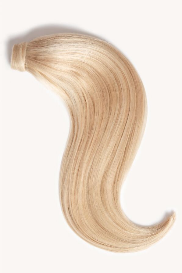 Light blonde highlighted 16 inch clip-in ponytail extensions human hair F60-24