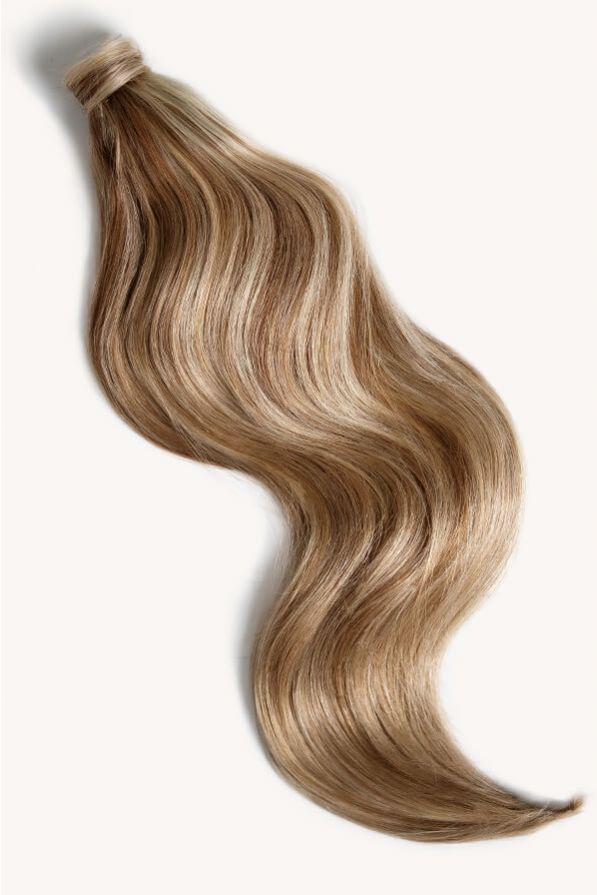 Medium blonde highlighted 24 inch clip-in ponytail extensions human hair P6-16-613
