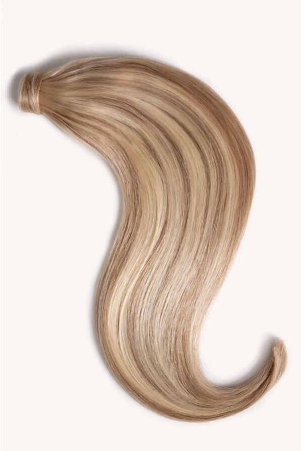 Sandy blonde highlighted 16 inch clip-in ponytail extensions human hair F10-613