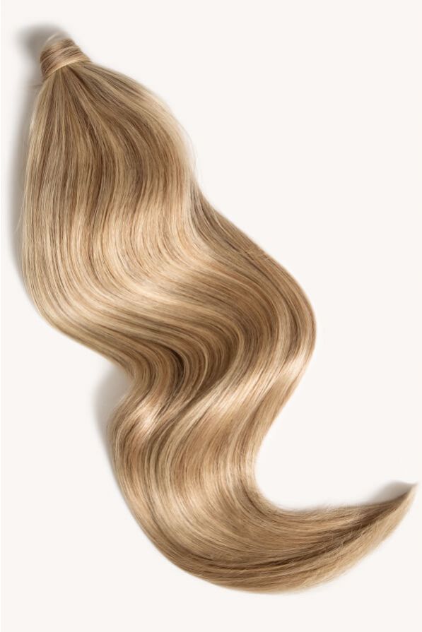 Sandy blonde highlighted 24 inch clip-in ponytail extensions human hair F10-613