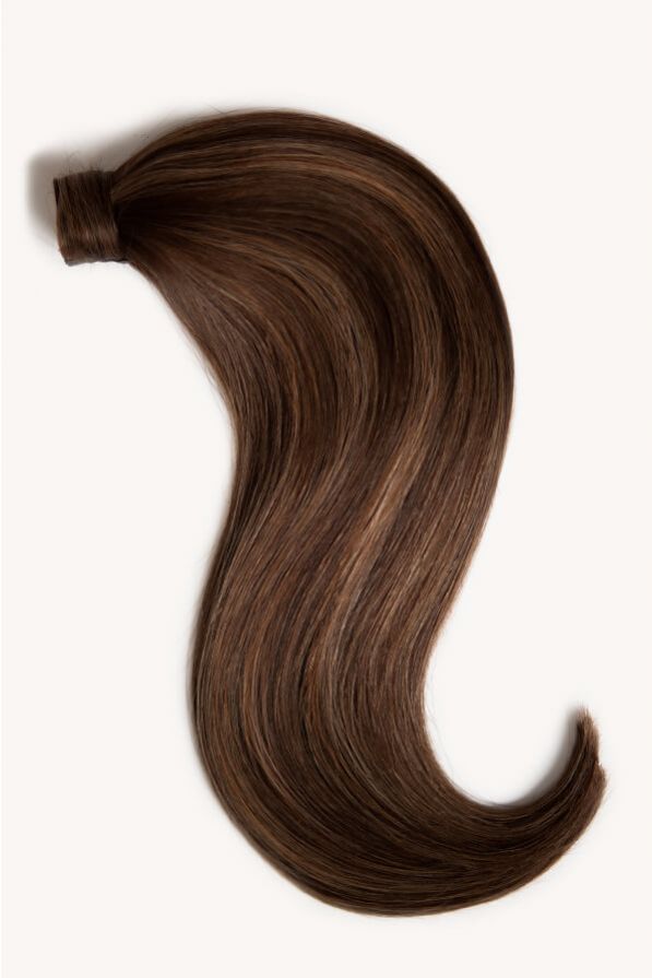 Subtle brunette highlighted 16 inch clip-in ponytail extensions human hair PP2-6