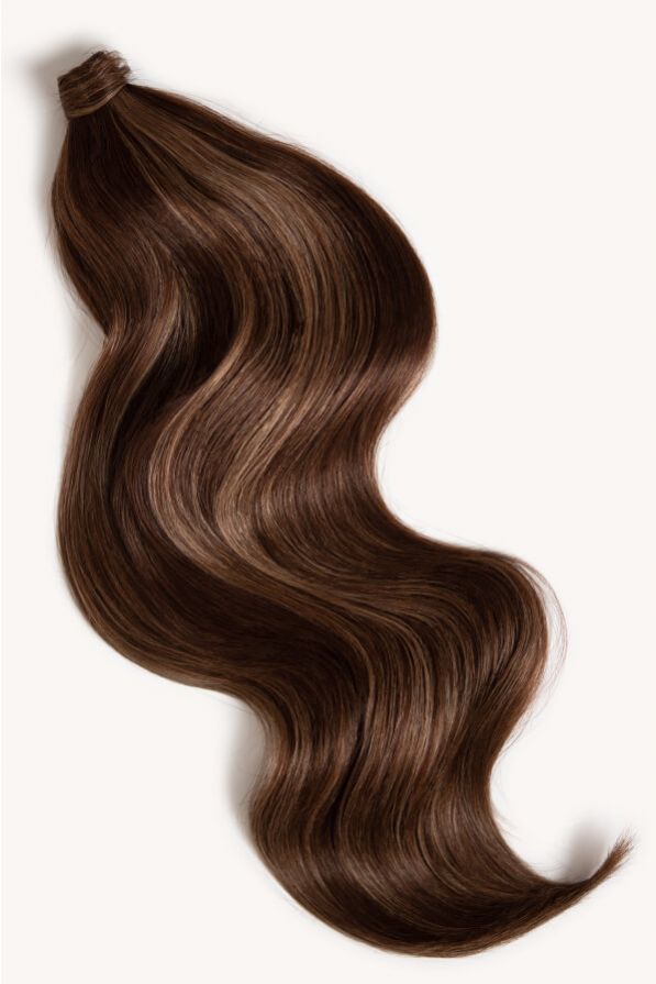 Subtle brunette highlighted 24 inch clip-in ponytail extensions human hair PP2-6