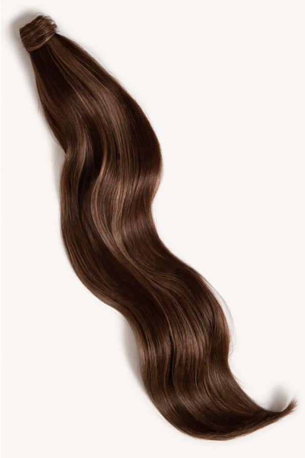 Subtle brunette highlighted 32 inch clip-in ponytail extensions human hair PP2-6
