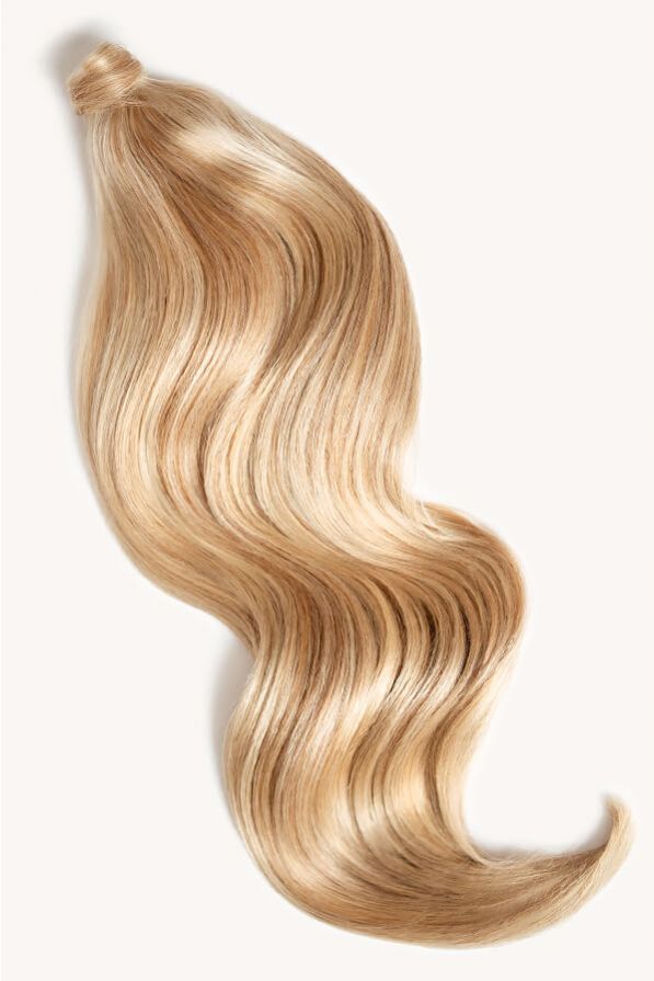 Warm blonde highlighted 24 inch clip-in ponytail extensions human hair F60-27A