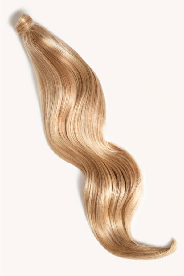 Warm blonde highlighted 32 inch clip-in ponytail extensions human hair F60-27A