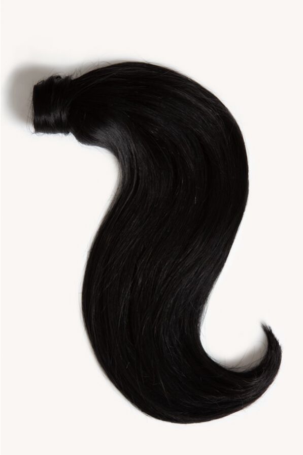 Jet black 16 inch clip-in ponytail extensions human hair 1